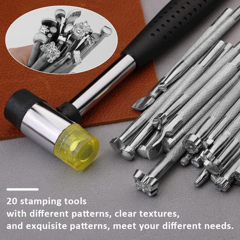 ZMAAGG 21 PCS Leather Stamping Tools, Leather Stamping Kit with Rubber Hammer for Leather Working - Image 5